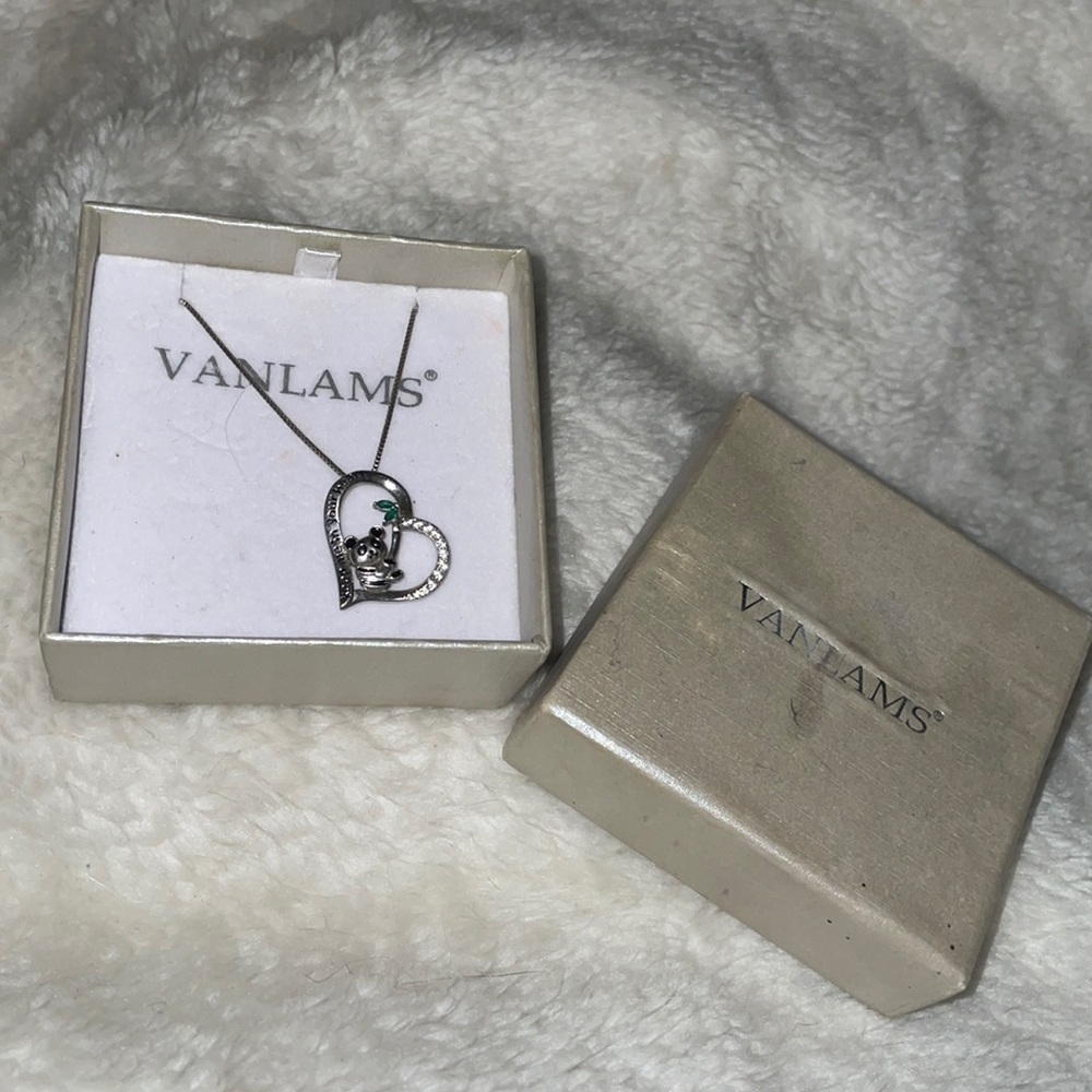 Panda necklace that says keep my in your heart Sterling silver